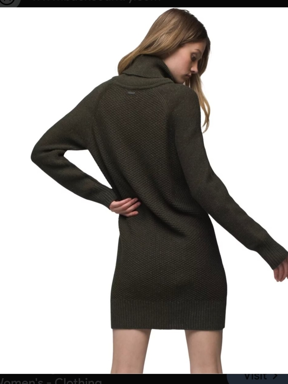 prAna Knit Turtleneck Sweater Dress Women's M Olive Green Speckled